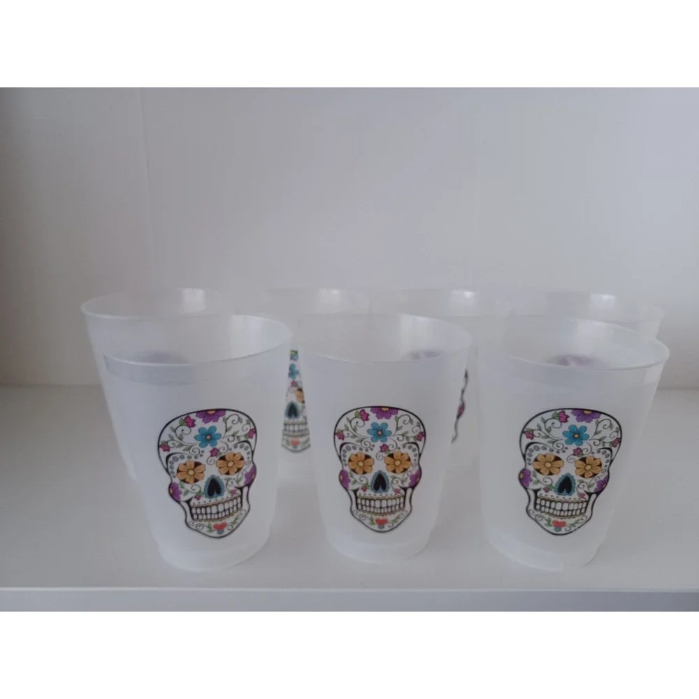 Seven Colorful Flower Skull Thin Plastic Cups Kitchenware